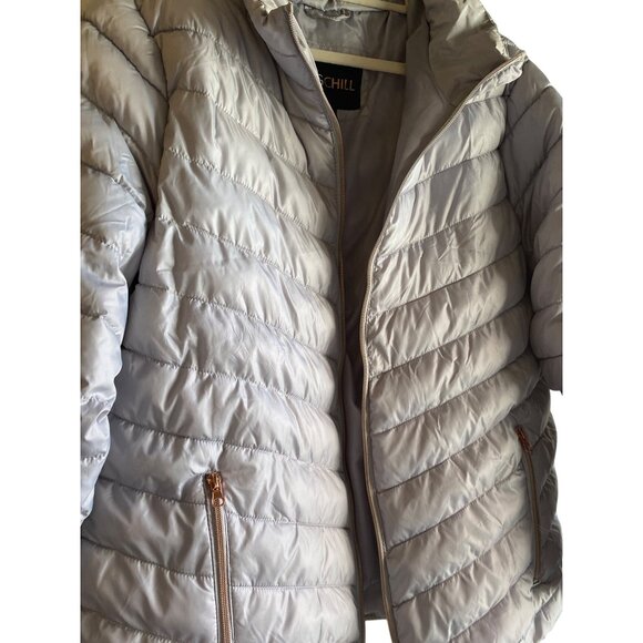 Big Chill Womens Light Gray Puffer Jacket 1X With Rose Gold Zippers & Hood - Picture 7 of 7